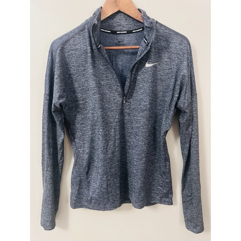 Nike Running Pullover Women S Gray Dri-Fit 1/4 Zip‎ Long Sleeve Athletic Top